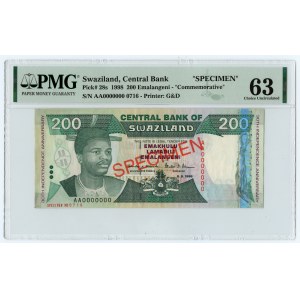 SWAZILAND - 200 emalangeni 1998 AA0000000 SPECIMEN - PMG 63