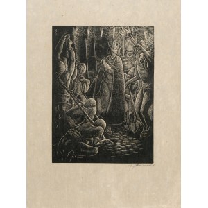 [drzeworyt na papierze chińskim] MROŻEWSKI Stefan - Niewolnicy przed królem [1929]