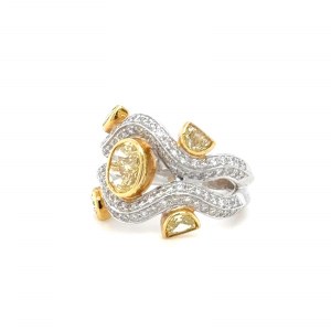 18K WHITE AND YELLOW GOLD RING 11.72 GR WITH FANCY DIAMONDS - HR2010