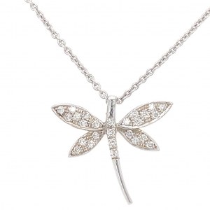 CHOKER NECKLACE WITH DRAGONFLY-SHAPED PENDANT IN WHITE GOLD AND DIAMONDS - PND20206