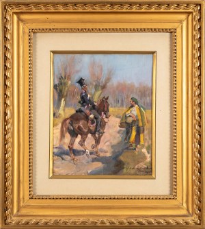 Wojciech KOSSAK (1856 Paríž - 1942 Krakov), Lancer na koni a dievča, 1921