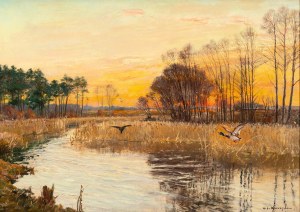 Michal GORSTKIN-WYWIÓRSKI (1861 Warsaw - 1926 Berlin), Ducks by the water