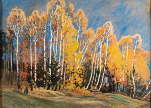 Togo Kazimierz FAŁAT (1904 - 1981 Londyn), Pejzaż jesienny z brzozami