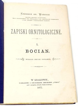 WODZICKI- ORNITOLOGICAL RECORDS Stork 1877
