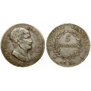 Francja, 5 franków, AN XI (1802-1803) A, Paryż