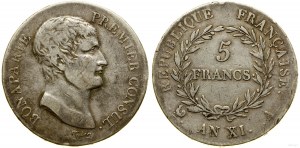 France, 5 francs, AN XI (1802-1803) A, Paris