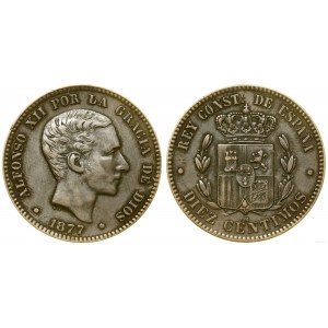 Hiszpania, 10 centymów, 1877 OM, Barcelona