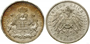 Germany, 5 marks, 1908 J, Hamburg