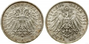 Německo, 3 marky, 1908 A, Berlín