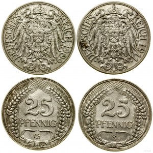Deutsches Reich, Los 2 x 25 Fenig, 1909 G (Karlsruhe), 1911 E (Muldenhütten)
