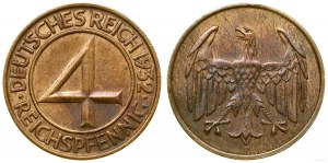 Německo, 4 fenigy, 1932 F, Stuttgart