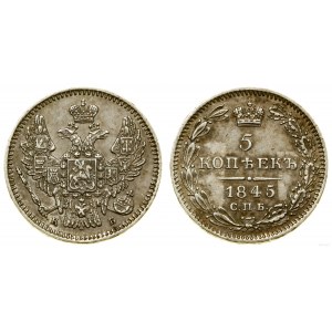 Rosja, 5 kopiejek, 1845 СПБ КБ, Petersburg