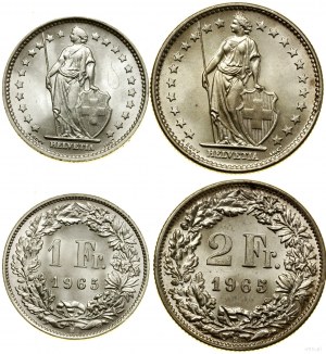Švajčiarsko, sada 2 mincí: 1 frank, 2 franky, 1965 B, Bern
