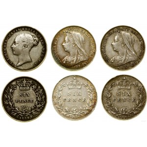 Wielka Brytania, lot 3 x 6 pensów, 1839, 1893, 1897, Londyn