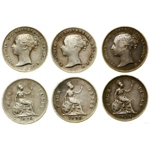 Wielka Brytania, lot 3 x 4 pensy, 1838, 1839, 1854, Londyn