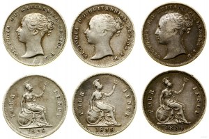Regno Unito, lotto da 3 x 4 pence, 1838, 1839, 1854, Londra