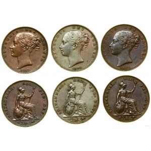 Wielka Brytania, lot 3 x farthing, 1842, 1848, 1856, Londyn