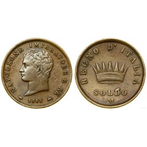 Włochy, 1 soldo, 1813 M, Mediolan