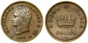 Itálie, 1 soldo, 1813 M, Milán