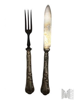 Fraget Varsovie, 19e/20e s. - Ensemble de couteaux et fourchettes à dessert en métal plaqué