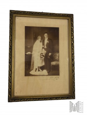 Prima metà del XX secolo, Poznan - Fotografia di matrimonio in cornice smaltata - Atelier (Arthur) Mikulla a Poznan