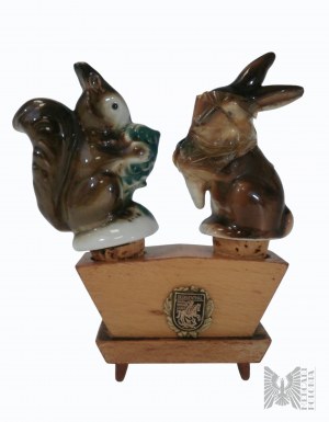 Germany - Cork and Ceramic Squirrel and Hare Bottle Stopper Set, Georgenthal