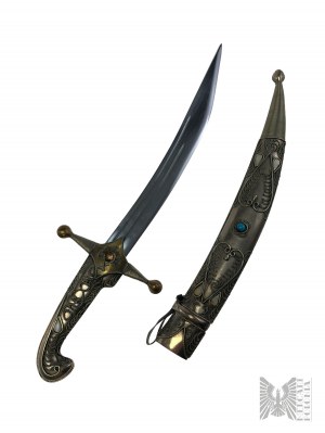 Ancienne grande dague ottomane décorative avec poignée et fourreau décorés en filigrane