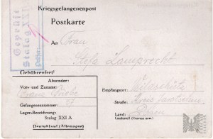 Third Reich - Postcard of the POW Post (Kriegsgefangenenpost) from the POW Camp Stalag XXI A Ostrzeszow (Schildberg), Date 8 IV 1940.