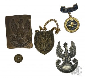 PRL/IIIRP Set of Miscellaneous Orders and Decorations: Two Gold Crosses of Merit of the People's Republic of Poland, Silver Cross of Merit of the People's Republic of Poland, Legitimation for the Gold Badge of Honor for Service to Warsaw, Legitimation for