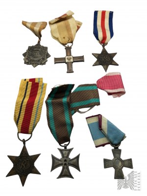 Set of Decorations: Star of France and Germany, 7th Armored Regiment, Atlantic Star, Cross of the Defender of the Fatherland 1918-1921, Insurgent Cross of the 5th Infantry Regiment Rybnik, Cross for Meritorious Service to the Polish Scouting and Guiding A