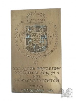PRL, 1986. - Médaille du XXIe Congrès des présidents de sections et de cercles de la PTAiN Varsovie, Wladyslaw IV Waza - Dessin de Piotr Gorol