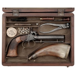 Double barrel percussion pocket pistol in cartridge