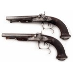 Pair of very early double barrel percussion pistols, Baucheron-Pirmet, Paris
