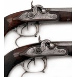 Pair of very early double barrel percussion pistols, Baucheron-Pirmet, Paris