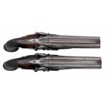 Pair of very early double barrel percussion pistols, Baucheron-Pirmet, Paris