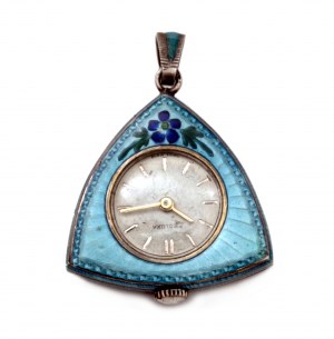 Silver pendant with watch, enamel