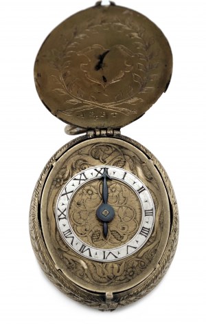 Vreckové hodinky v tvare vajca s hodinovým strojčekom, kompasom a slnečnými hodinami, Matheus Greillach, Augsburg