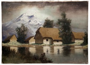 Paysage de montagne avec des maisons dans les peintures d'Eugen Szepesi-Kuszka