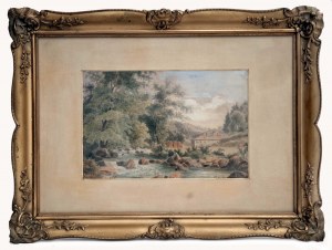 Wooded landscape with a river and a sawmill in Thomas Ender's paintings