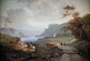 Landscape with a river and a road in Franz Schütz's paintings