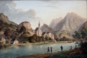 Alpine landscape with river and castle in Jacob Alt's paintings
