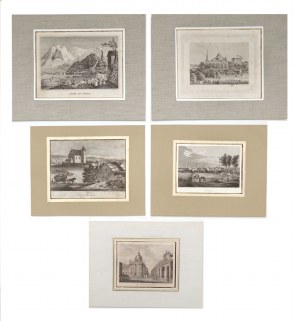 10 arkuszy graficznych z XIX wieku, głównie widoki miast