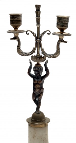 Coppia di candelieri figurativi a doppio braccio in stile Impero