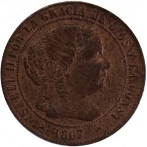 Spain 1/2 Centimo 1867 OM