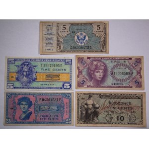 USA 25 Cents 10 Cents 5 Cents (Lot of 5 Banknotes)