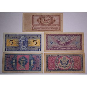 USA 25 Cents 10 Cents 5 Cents (Lot of 5 Banknotes)