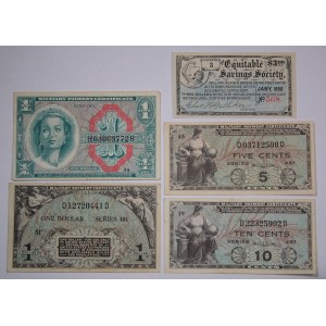 USA 1 Dollar 10 Cents 5 Cents & 3 Dollars 1898 Coupon (Lot of 5 Banknotes)