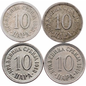 Serbia, 10 Para 1883, 1884, 1912, 1917