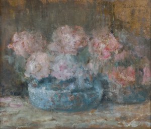 Olga Boznańska, Roses dans un vase bleu, 1918