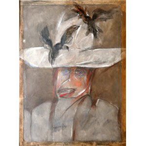 Jerzy Zabłocki (1927 - 1973), Portret w kapeluszu z ptakami